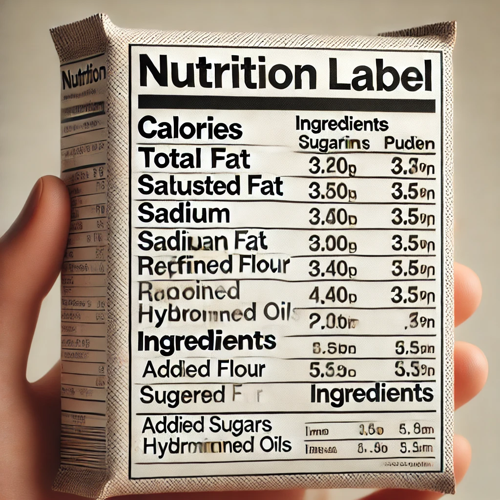 Example of a nutrition label emphasizing ingredient order and hidden unhealthy contents